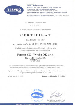 Certifikat 3834 CZ 2023