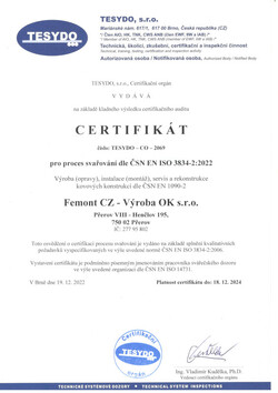 Certifikat 3834 CZ 2023